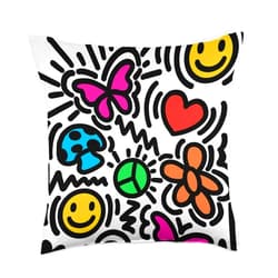 Raverella Trippy Happy Face Hippie Indie Aesthetic Psychedelic 90s Y2K Throw Pillow