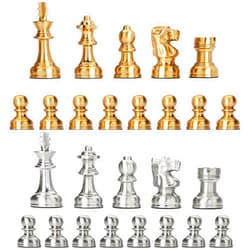 IWIS GLOBAL Metal Chess Pieces Only No Board for Adults and Kids, 32 Large Quadruple Weighted Chess Pieces, 2 Extra Queen, 2.6” King Figures Staunton Chessmen Heavy Piece, Gold-Silver