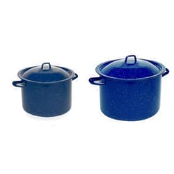 IMUSA USA Blue 6-Quart Speckled Enamel Stock Pot with Lid & USA 4-Quart Blue Speckled Enamel Stock Pot with Lid