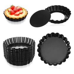 Meyeyaia 16 Pack Mini Tart Pan 4 Inch with Removable Bottom, Nonstick Round Mini Quiche Pans Mold Heavy Duty Fluted Side for Pies, Mousse Cakes, Dessert Baking