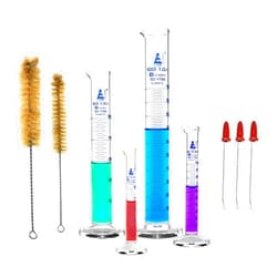 EISCO Graduated Cylinder Set, 9 Pieces - Class B - 5ml, 10ml, 50ml, 100ml Thick Borosilicate 3.3 Glass Cylinders, 3 Glass Droppers, 2 Cleaning Brushes