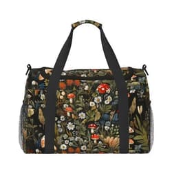 MAGIFUN Small Duffel Bags Vintage Mushroom Print Travel Bag for Men Women, Duffle Bag & Gym Bag Weekender Overnight Bag Carry on Bags Cute Green Boho Floral Daisy Big Gym Bag