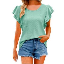 CAOQAO Womens Tops Summer Ruffle Sleeve Crew Neck Tshirts Loose Fit Casual Cute Top Blouses