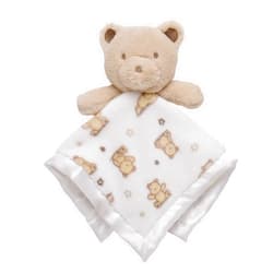Baby Starters Plush Rattle Baby Snuggle Blanket with Satin, Bear Print, Tan Teddy Bear Toy (14 inch)