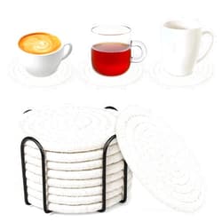Mckanti 8 Pack Drink Coasters with Holder, Absorbent Coasters for Coffee Table, Minimalist Cotton Woven Coaster Set for Home Decor Tabletop Protection Suitable for Kinds of Cups, 4.3 Inches.