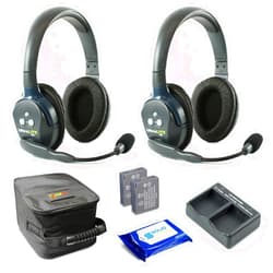 Solid Signal Eartec UL2D Ultralite Full Duplex Wireless Headset Communication for 2 Users - 2 Dual Ear Headsets with SolidSignal Cleaning Wipes Bundle