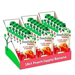 Beech-Nut Baby Food Pouches, Peach Apple Banana Fruit Puree, 3.5 oz (18 Pack)