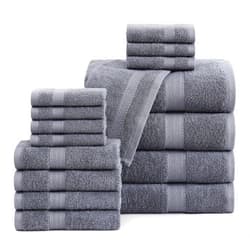 LANE LINEN 16 PC Bath Towels - 100% Cotton Towels for Bathroom, Premium Quality Hotel Towels, Highly Absorbent Bathroom Towel Set, Super Soft, 4 Bath Towels, 4 Hand Towels, 8 Wash Cloths - Cool Grey
