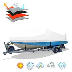 HAHASOLE Heavy Duty 1200D PU Waterproof Boat Cover, 17'- 19' Trailerable Marine Grade Polyester Canvas, Fits 17-19ft V-Hull, Tri-Hull, Fishing Boat, Runabout, Pro-Style Bass Boat with Tightening Strap