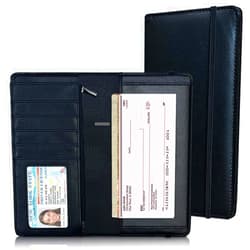 LINTRU Oversized Checkbook Cover with Zipper Pocket & RFID Blocking – Checkbook Covers for Personal Checkbook, Premium PU Leather with Reinforced Backing, Gift-Ready Check Book Covers for Women & Men
