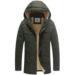 WenVen Men's Winter Sherpa Parka Mid Length Thicken Military Style Warm Jacket with Removable Hood