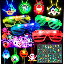 HJZIZI 36Pack Halloween Party Favors for Kids, Light Up Halloween Toys Bulk for Trick Or Treat, Led Rings Glasses Necklaces Bracelets, Halloween Goodie Bag Fillers Stuffers, Glow in The Dark Party Supplies