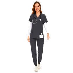 COZYFIT Scrubs for Women Set - Stretch V-Neck Scrub Top & Jogger Pant with 8 Pockets