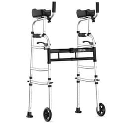 Delog Folding Walker for Senior - Platform Walker with 5’’ Wheels and Removable Padded Armrests 350lbs, Lightweight Walking Mobility Aid, Standard Walker for Elderly (Black)
