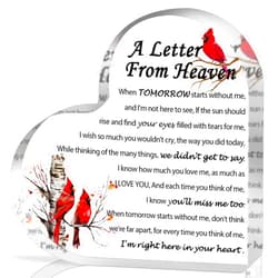QUPT Sympathy Gifts, Red Cardinal Gifts - A Letter from Heaven - Crystal Acrylic Paperweight Remembrance Decorations 3.9 x 3.9 Inches Present
