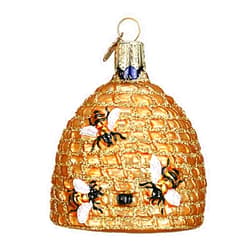 Old World Christmas Bee Collection Glass Blown Ornament for Christmas Tree, Bee Skep