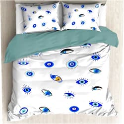 Todeyya Evil Eye Pattern Duvet Cover (Queen Size) with 2 Pillow Shams, Microfiber Lightweight 3pcs Comforter Cover Set Coverlet, with Zipper Closure Bedding All-Season