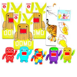Game Party Domo Blind Box Party Supplies Set - Bundle with 3 Domo Mystery Figures Plus Stickers, More | Domo Party Favor Surprise Figurines for Kids