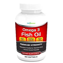 VitaBreeze Omega 3 Fish Oil Supplement (180 Softgels) - 2400mg Triple Strength Fish Oil with 800mg EPA & 600mg DHA Omega-3 Fatty Acids Per Serving - with Enteric Coating - Molecularly Distilled Fish Oil 1 Bottle