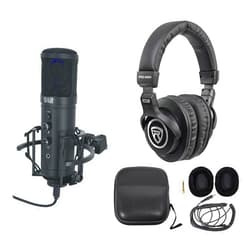 Audiosavings Bundle: Rockville PRO-M50 Studio Headphones w/Detachable Coil Cable, Case+Extra Ear Pad Bundle w/ 512 Audio by Warm Audio Tempest Large Diaphragm Condenser USB Microphone+Stand (2 Items)