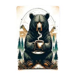 CDSASHCA Morning Brew in the Wild Metal Wall Art Rustic Bear & Coffee Cup Tin Sign Cozy Cabin Decor for Kitchen & Living Room Vintage Metal Antique Tinplate Unique Gift for Wilderness Enthusiasts 12x8inch