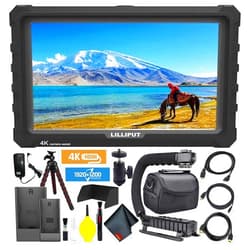 Lilliput A7S Full HD 7 Inch IPS Video Camera External Field Monitor with 4K Support (Black Case) Essentials Bundle with Stabilizing Handle + Tripod + HDMI Cables + Carrying Case + Cleaning Kit
