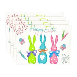 Artoid Mode Green Blue Pink Rabbit Bunny Happy Easter Placemats Set of 4, 12x18 Inch Seasonal Spring Table Mats for Party Kitchen Dining Decoration