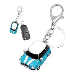 Yourkar Car Key Chain, Rhinestone Auto Model Keychain with Key Ring, 3D Zinc Alloy Key Chain for Men Women, Car Accessories(White+Lake Blue)