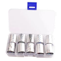 WOKOTO 10 Rolls Sliver Foil Nail Art Wraps Stickers Tip Dot Laser Adhesive Nail Transfer Decals Starry Sky Manicure Decoration Kit (0.98inchs*39.4inchs)