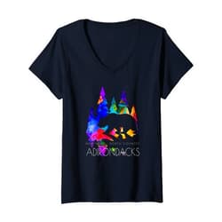 North Country New York Designs and Gifts Womens Adirondacks - New York - Bear in Wilderness - Adirondacks V-Neck T-Shirt