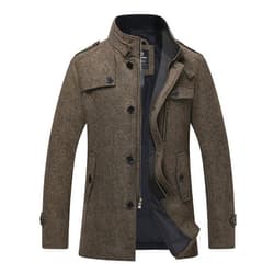 wantdo Men's Wool Blend Jacket Stand Collar Windproof Pea Coat