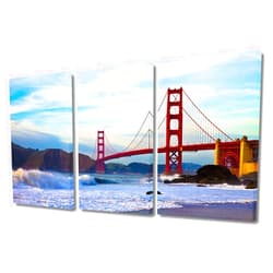 TUMOVO 3 Piece Canvas Wall Art for Living Room- Golden Gate Bridge, Marshall Beach Painting San Francisco Artwork Modern Home Decor Stretched and Framed Ready to Hang, 36
