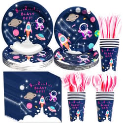 HIPEEWO Space Birthday Decorations Tableware Girls - Outer Space Theme Party Supplies, Paper Plates, Napkin, Cup, Cutlery, Galaxy Space Astronauts Theme Party Decorations For Baby Shower | Server 24