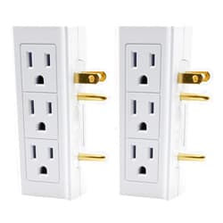 Projectpak 6 Outlet Vertical Extender Wall Tap - Split 2 Outlets Into 6 Grounded with Side Access | 2 Pack