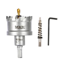 Mollom (2''|51mm) Heavy Duty Carbide Hole Saw with 2 Pilot Drill Bits, Hole Cutter cuts Stainless Steel, mild Steel, Iron, Copper, Brass, Plastic