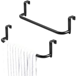 Patelai 2 Pieces Metal Towel Bar Kitchen Cabinet Steel Towel Rack Bar for Hanging on Inside or Outside of Doors, Home Kitchen Bathroom(Black)