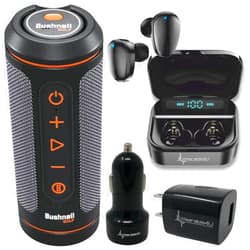 Wearable4U Bushnell Wingman 2 GPS Bluetooth Speaker with Included Wearable4U Ultimate Black Earbuds with Power Case and Wall/Car Chargers Bundle