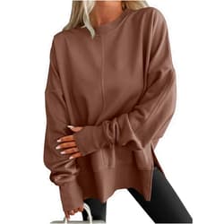 Kenhansion Women Crewneck Oversized Sweatshirts Long Sleeve Thumb Hole Fleece Pullover Sweater Fall Side Slit Hoodies Shirts