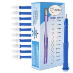 Royaltek Scientific Labwares Disposable Punch Biopsy with Protective Cap, 2.0mm, Sterile, Single Punch Blade, Indivdually Packed (Box of 10)