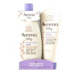 Aveeno Baby Calming Comfort Bath & Lotion Set, Nighttime Baby Skin Care Products with Natural Oat, Lavender & Vanilla Scents, Paraben-, Phthalate- & Phenoxyethanol-Free, 2 Items