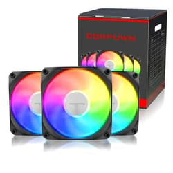Corpuwn 3 Pack ARGB Fans 120mm Silent PWM Case Fan with Hub 1500 RPM High Airflow Cooling Fan 5V 3-Pin Adjustable LED Fan with Side Light