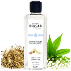 MAISON BERGER Pure White Tea Lampe Berger Refill, 500 ml (16.9 fl oz), 2-in-1 Catalytic System, Neutralizes Odors and Diffuses Fragrance, Blackcurrant, Bergamot, White Tea, Made in France