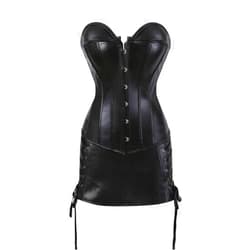 Kranchungel Leather Corset Tops for Women: Punk Rock Steampunk Corset with Skirt Sexy Halloween Costume Woman for Party-goers