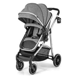 HONEY JOY 2 in 1 Convertible Baby Stroller, Folding High Landscape Infant Bassinet Stroller w/Reversible Seat, Removable Foot Cover, Adjustable Backrest & Canopy, Toddler Pushchair for Newborn (Gray)