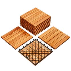 Yaheetech 10PCS Acacia Wood Interlocking Flooring Tiles Waterproof Flooring for Outdoor & Indoor Patio,Balcony,Garden,Poolside,12 × 12 in