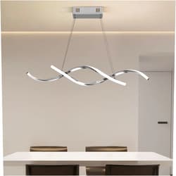 NOXARTE Modern LED Chandelier Dimmable Hanging Ceiling Light, Silver Pendant Light Fixture with Remote Control for Dining Room Kitchen Island Office Over Table 35.4 Inch