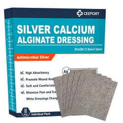 Ceeport Silver Calcium Alginate Wound Dressing 3'' x 3'', 5 Individual Pack, Highly Absorbent Dressing Gauze, Soft and Comfortable Silver Dressing for Wound Care, Non Stick Pads for Wounds