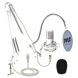 Pyle USB Studio Mic Desk Microphone Streaming Kit Professional Audio Cardioid Condenser Boom Arm Stand, Pop Filter, for Podcast Gaming Setup, Studio, YouTube, Works w/Windows Mac PC