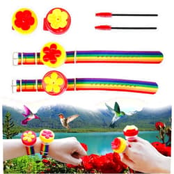 Eastsky Hummingbird Feeder Set with 2 Pcs Humming Bird Feeders Ring and 2 Pcs Wrist Hummingbird Feeders for Outdoors,Hand-Feeding Hummingbirds with Hummingbird Nectar Get Close and Personal with Nature