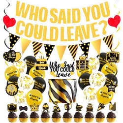 Miraitowa Farewell Party Decorations, Black Glitter Who Said You Could Leave Banner, Cake Toppers, Balloons, Hanging Swirls, Going Away Retirement Leaving Party Decorations for Men Women
